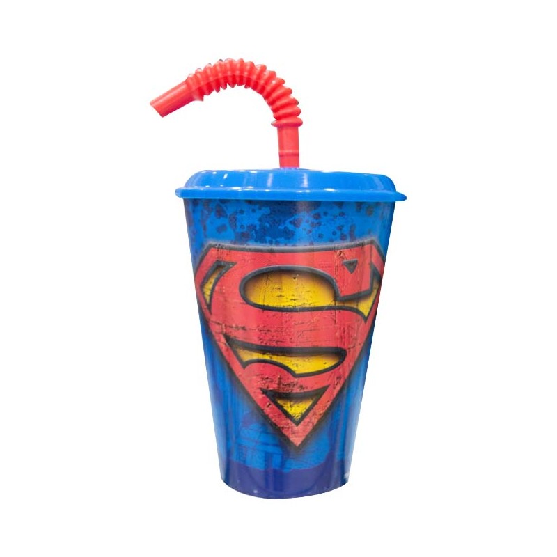 Bicchiere con cannuccia 430ml Superman